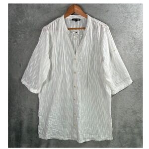 Club Z Collection Button Up Tunic Womens Large Cotton Roll Tab Sleeve Beach Chic